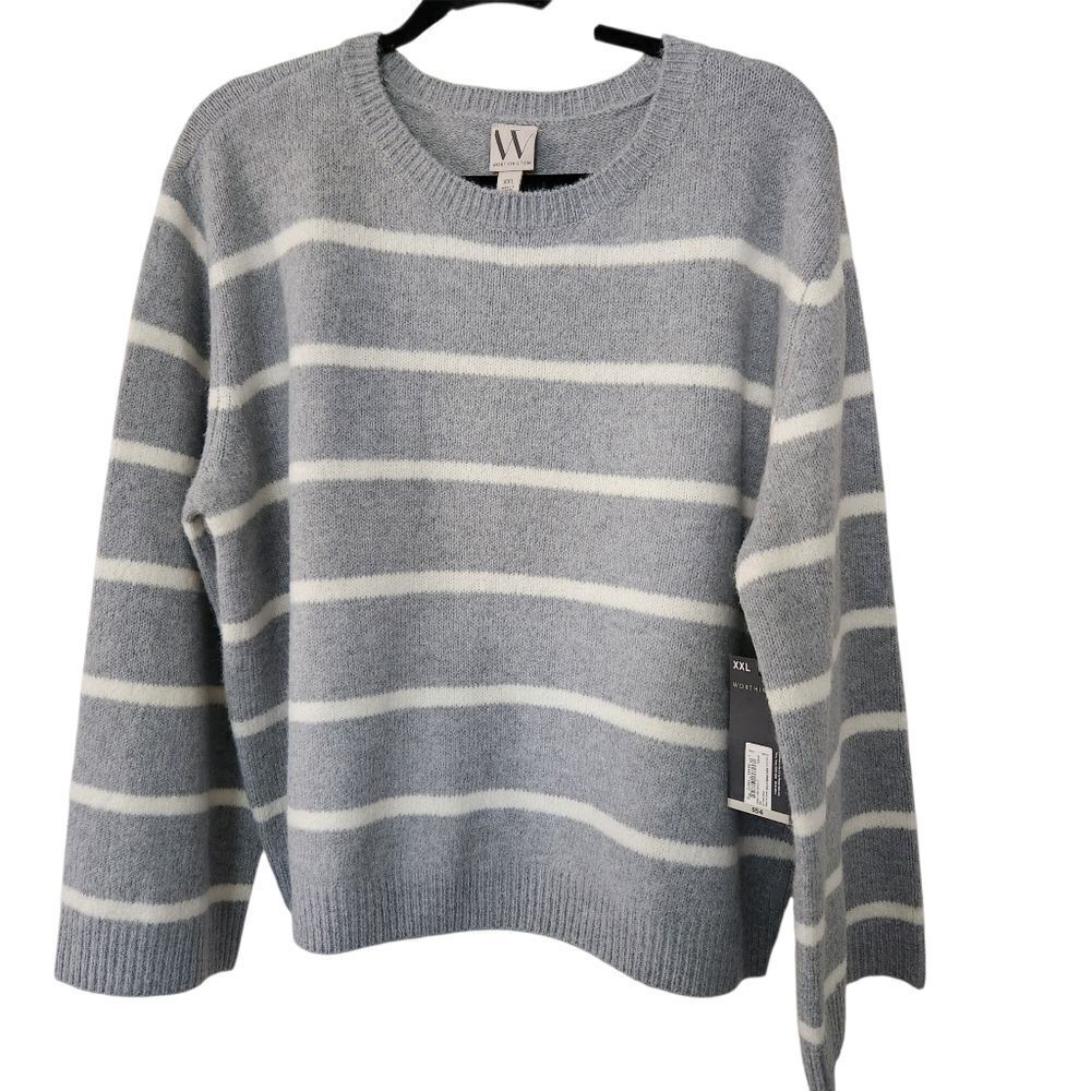 Worthington Womens Striped Sweater Gray & White Long Sleeve Size XXL